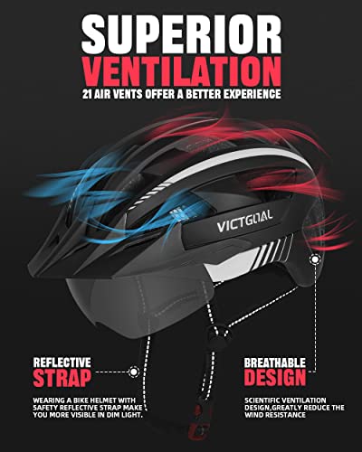 Victgoal Bike Helmet with USB Rechargeable LED Light Removable Magnetic Goggles Visor Breathable MTB Mountain Bicycle Helmet for Unisex Men Women Adjustable Cycle Helmets (M: 54-58 cm - Image 3