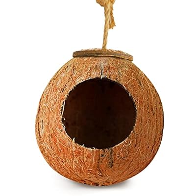 SunGrow Leopard Gecko Coco Hut, Gecko Climbing Accessories, Raw Coconut Shell Reptile Hide, Terrarium Habitat Decor, 2.5 Opening Diameter, with Fiber Loop for Hanging (1-Hole)