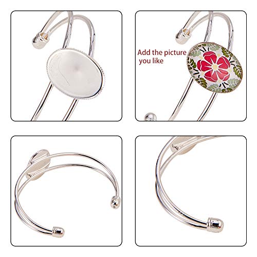 Sunnyclue 5Pcs Silver Bezel Tray Blank Cuff Bangles Bracelet With 5Pcs Round Oval Square Clear Cabochon Glass Dome For Men And Women, 5 Style(1Pc/Style) #TOP3