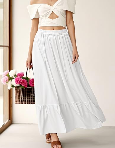 Urban CoCo Women's Boho Flowy Maxi Skirt Elastic Waisted A-Line Summer Beach Skirts with Pockets2