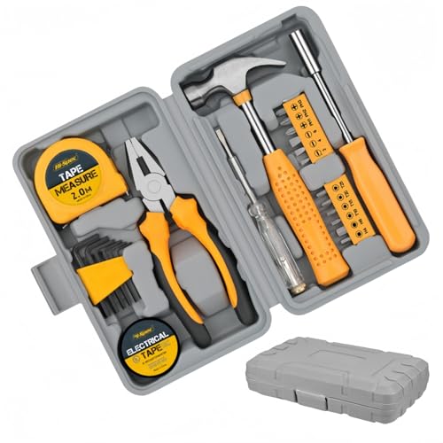 Home Tool Kit 24PCs - Yellow Home DIY Repair Tool Kit Set, with Storage Toolbox, Small Kits, with Starter Basic Hand Tools for & Office, Repair tool box (Yellow)