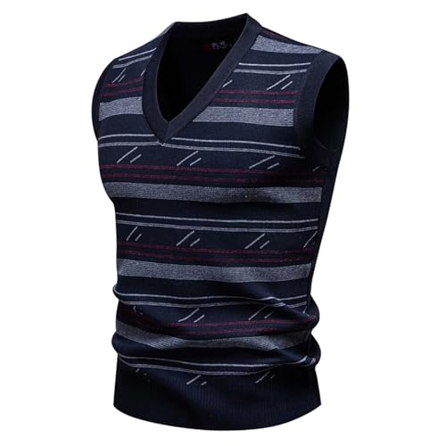 Sweater Vest for Men Classic Striped Pullover Fall Casual V Neck Sleeveless Sweaters Knitwear Tops Waistcoat Sweater