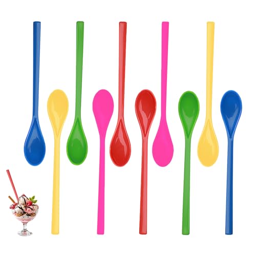 10 PCS Cuillere Longue en Plastique, 18 CM Cuillère à Café Couleur Cuillère à Confiture Long Manche Cuillères à Dessert Longue Cuillere à Glace à Long...