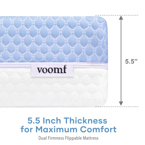 Image of Crib Mattress Dual Sided Memory Foam Baby Toddler Bed Mattress, 52 inch x 27.6 inch x 5.5 inch Soft Breathable Mattresses with Removable Machine Washable Cover, Fits Standard Cribs&Toddler Beds, White&Blue