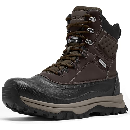 Coostar Snow Boots for Men Insulated Waterproof Winter Boots Outdoor Boot for Cold Weather Dark Brown Size 11.5