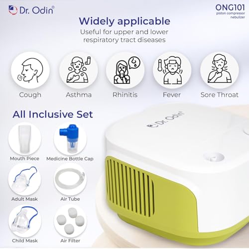 Image of Dr. Odin ONG 101 Smart Portable Nebulizer | Whisper-Quiet Operation | Pediatric to Adult Use | Compact & Efficient Design | Proudly Made in India | Stylish (White & Green)