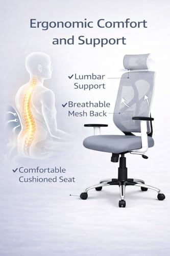 Image of Ergonomic Mesh Office Chair, High Back, Adjustable Headrest, Grey