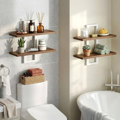 Image of HOOBRO 2-Tier Floating Shelves, 15 Inch Wall Shelf Set of 2