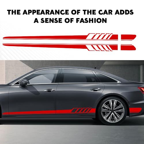 Image of 2PCS Car Side Skirt Decals, Auto Body Large Stickers, Waterproof PVC Racing Long Stripes Personalized Stickers, Car Stripe Stickers Decor Racing Accessories for Cars Trucks SUVs (Red)