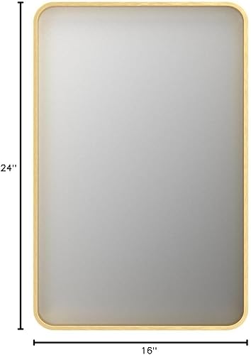 Miniatura 9 de TETOTE Espejo de marco plateado de 16 x 24 pulgadas, espejo de tocador de baño para pared, moderno espejo rectangular de esquina redonda mate con