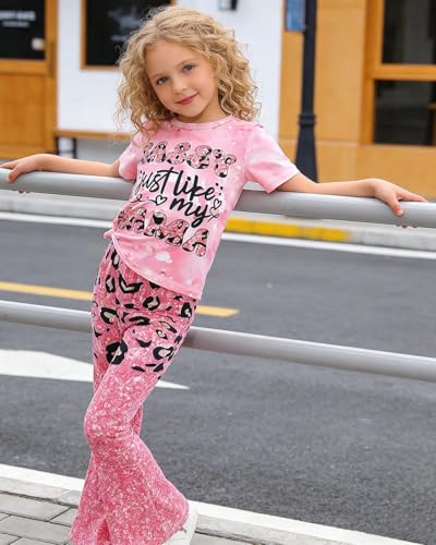 Image of OLMRJKD Kid Toddler Girl Clothes Outfits Short Sleeve Butterfly Top Flared Leg Pants Summer Clothing Set