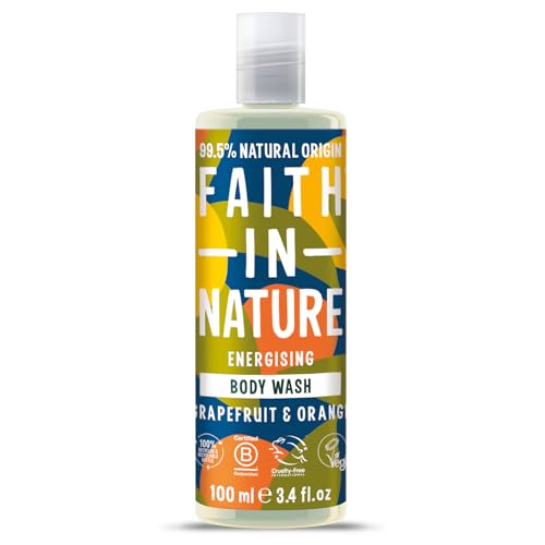 Faith In Nature 100ml Travel Size Grapefruit & Orange Body Wash, Energising Shower Gel, Vegan & Cruelty Free, No SLS or Parabens