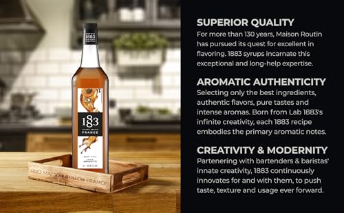 Image of 1883 Amaretto Syrup - Flavored Syrup for Hot & Iced Beverages - Gluten-Free, Vegan, Non-GMO, Kosher, Preservative-Free, Made in France | Glass Bottle 1 Liter (33.8 Fl Oz)