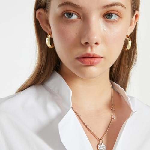 5-8mm Tapered Design Thick Large Hoop Earrings for Women Trendy Hypoallergenic 925 Sterling Silver Post 14K Gold Hoop Earrings Non Tarnish Lightweight Big Chunky Gold Hoops 30/40/50/60MM4