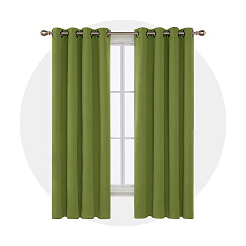 Image of Deconovo Grommet Top Room Darkening Curtains for Bedroom, 52x84 Inch, Grass Green