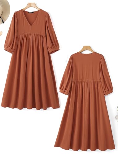Image of Celmia Autumn Solid Loose Long Maxi Dress Cotton Caftan