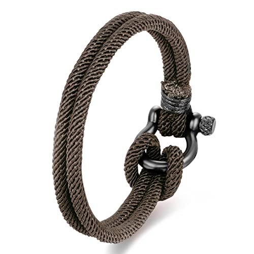Biyongde Brown Nautical Sailor Rope Wrap Bracelet Wristband Bangle Steel Screw Marine Anchor Shackles, Two-Row Mens Womens #TOP16