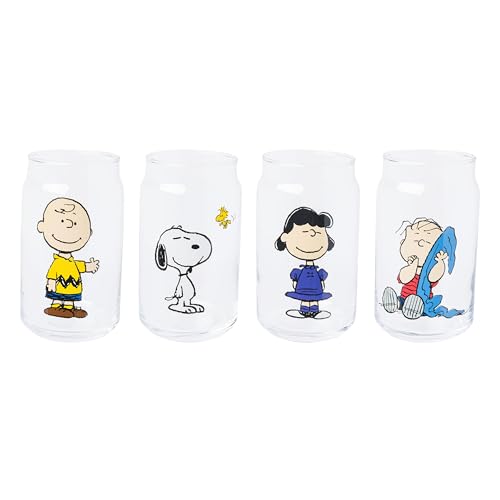 Silver Buffalo Peanuts Charlie Brown, 4 Pack Glass Can Set, 16oz