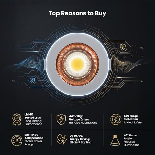 Image of wipro Alpha 7W NovaSpot COB, Gold Finish | Warm White | 3-inch Cutout, Junction Box Compatible |High Voltage & Surge Protection | Focused Light Beam for Living Room, Showroom, True-Ceiling, Pack of 1