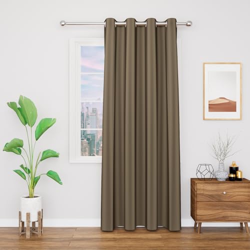 Image of Blackout Window Curtain with Tie Back 6 feet 1 Pcs | Room Darkening, Thermal Insulated, Noise Reducing Heavy Polyester Solid Curtain (Brown Colour)
