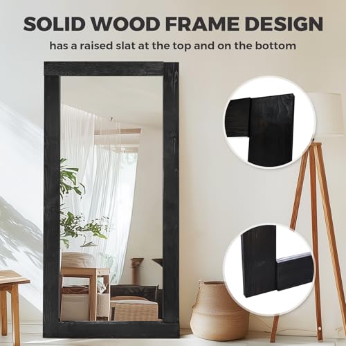 Image of 71x32in Full Length Mirror, Solid Wood Convex Frame, Black