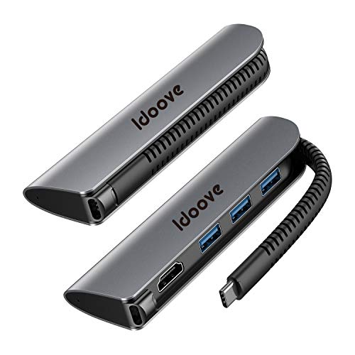 Hub USB-C 4 en 1 Adaptateur multiport pour périphériques de Type C 3 Ports USB 3.0 compatibles avec Macbook, Dongle Port HDMI 4K pour téléviseur, Moniteur Câble extérieur Pliable Cover