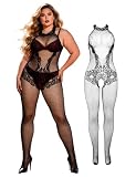comeondear Sexy Bodystocking Ouvert für Damen Erotische Unterwäsche Dessous Große Größen Catsuit Fishnet Bodysuit Women Curvy Strumpfhosen mit offenem schritt Reizwäsche Strümpfe Schwarz,3XL 5XL