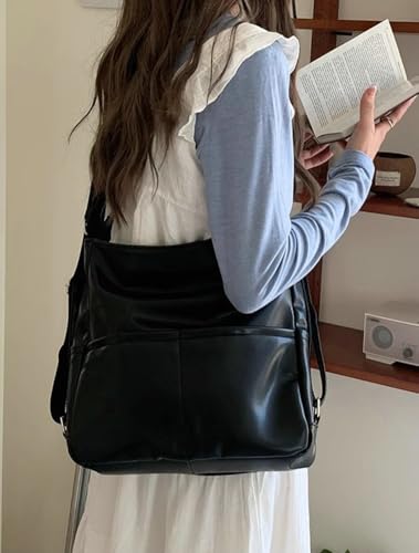 Women PU Leather Crossbody Bag Versatile Large Hobo Handbag Commuting Tote Purse Solid Backpack4