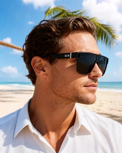 Image of FEISEDY Sunglasses for Women Men, Fashion Mirrored Single Lens Shades | 80s Rave Neon Oversized Sun Glasses, Driving Beach UV400 Sunnies B2996
