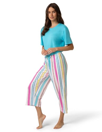 Image of HUE Women's Summer Vacation Pajama Separates, Soft, Whimsical Print Pjs with Tropical Beach Themes, Flip Flops, Cocktails