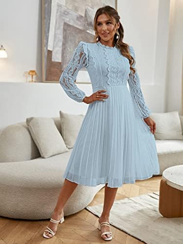 SheIn Simplee Guipure Lace Insert Lantern Sleeve Pleated Hem Dress, M1514359, Baby Blue, M: Buy Online at Best Price in Egypt - Souq is now Amazon.eg SheIn Simplee Guipure Lace Insert Lantern Sleeve Pleated Hem Dress, M1514359, Baby Blue, M: Buy Online at Best Price in Egypt - Souq is now Amazon.eg