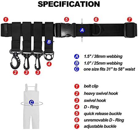 Shiwaki Black Fishing Wading Belt 31to58in Adjustable Multifunctional Fishing Waist Belt with Hanging Hooks for Surf Casting Kayak Fly Fishing Accessories Waders Straps - Image 5