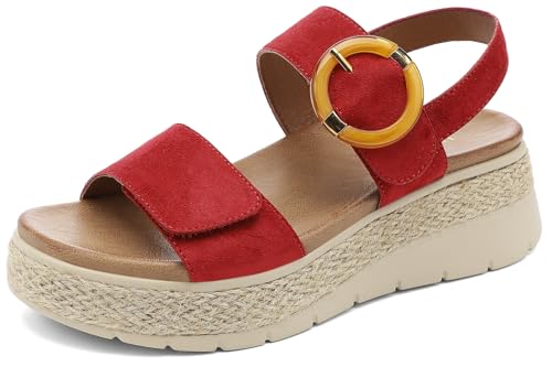 Image of UBFEN Womens Espadrille Platform Sandals Low Wedge Heel - Orthopedic Arch Support, Cushion Insole, Comfortable Dressy Buckle Sandals for Walking and Vacation