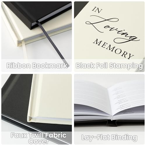 Image of Funeral Guest Book, in Loving Memory Sign in Book with Photo Slot | 330 Entries, Table Sign Card Included, Gold Stamping, Twill-Textured Paper Cover, Celebration of Life Keepsake, 9x7.5 inch, Beige
