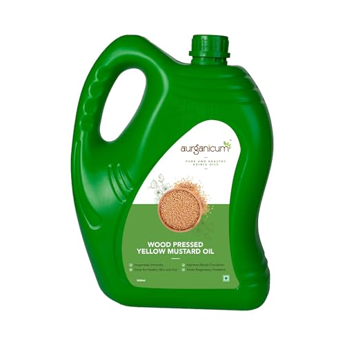 Image of 5L Wood Pressed Yellow Mustard Oil (Peeli Sarson Tel) - Cold Pressed Kachi Ghani Sarso Oil for Daily Cooking - Pure, Unrefined & Chemical Free - Jar Can