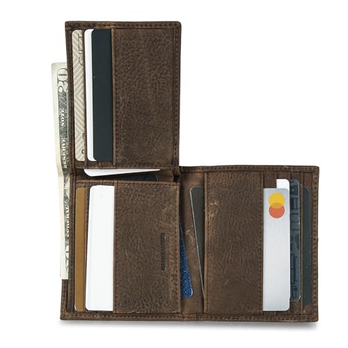 Lucky Brand Men's Trifold Wallet | ID Window | Card Slots Organization | Durable | Stylish, DBL Stitched Leather-Brown, L-Fold4
