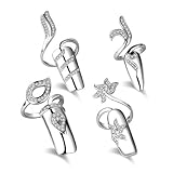 QUUPY 4PCS Women Fingernail Rings Rhinestones Finger Tip Rings Silver Opening Ring Nail Decoration Nail Protecting Fingernail Gift for Wedding Party Travel