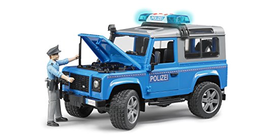 bruder 02597 - Land Rover Defender Station Wagon vehículo policial, agente de policía, equipamiento, módulo de luz y sonido