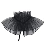 Unisex Ruffled Tulle Fake Collar Vintage Detachable Black Ribbon Lace-Up Clown Neck Scarf Semi-Sheer Mini Cape