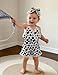 UNICOMIDEA Toddler Summer Clothes 12-18 Months Romper White and Black Cow Sling Outfit for Baby Girls Fashion Adjustable Birthday Jumpsuit Infant Girls First Playsuit with Headband