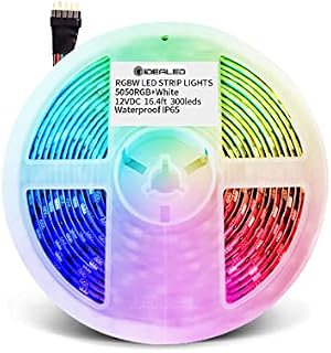 GIDEALED RGBW LED Strip Light 16.4ft,Dimmable SMD5050 RGB Cold White 12V 300LEDs Mixed Color Changing 5 pin LED Flexible LightStrip Ambiance Lighting for Home Decoration,Only RGBCW LED Tape Lights