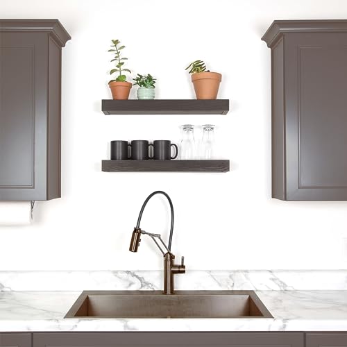 High & Mighty 515665 Modern 36" Floating Shelf Holds Up To 25Lbs, Easy Tool-Free Dry Wall Installation, Flat, Ecommerce Packaging, Espresso #TOP1