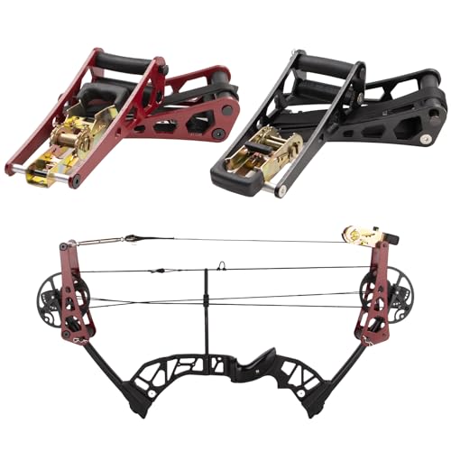 Simplified Compound Bow Press Universal Hand-Held Bow Tuning Tool with Aluminum Alloy Ratchet System for Bowstring Replacement & Limb Opening on Compound Bows and Crossbows (Red)