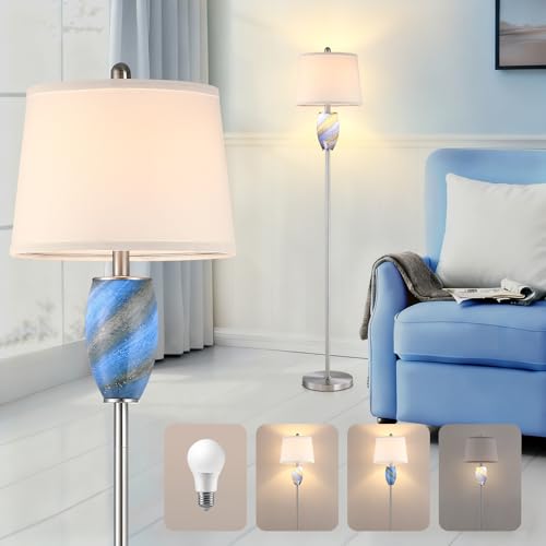 Image of Lovlast 65 inch Tall Floor Lamp, Blue Glass Modern Lamp for Living Room Bedroom