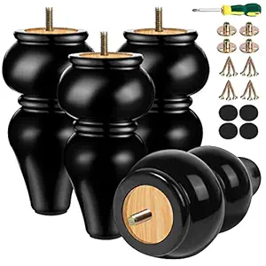 Wood Furniture Legs 6 inch - Sofa Legs Set of 4 Circular Legs - Black Tapered Feet Replacement for Legs for Furniture or DIY Projects- Sofa Legs, Chair, Ottoman, Stool, Coffee Table, Bed, Etc.