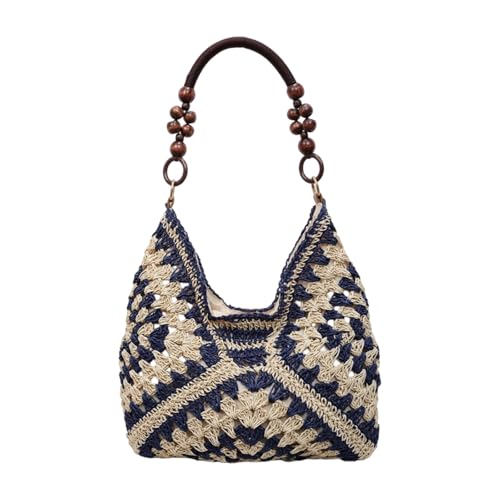 Shntig Sacs en paille pour femme - Sac de voyage en paille - Sac d'été tissé à la main - Sac à main tissé à bandoulière, Noir – vue 6