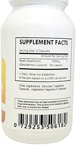 Reishi Mushroom Capsules - 120 Count 500mg Each