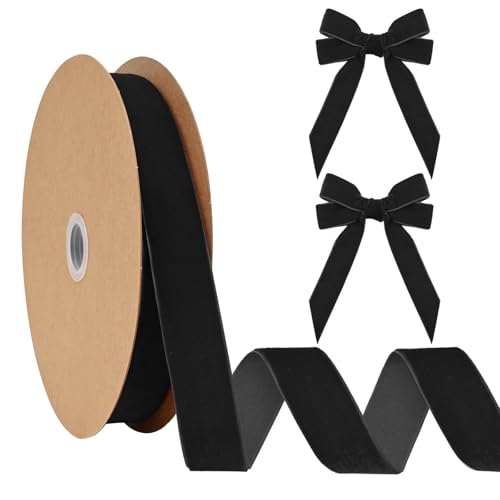 BVIEAKD Black Velvet Ribbon 1 inch Velvet Ribbon for Gift Wrapping Christmas Tree Wreath Decorations Bow Headbands Bouquets-25 Yards.