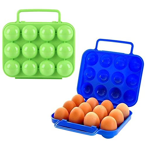 Guador Outdoor Tragbare Eierbox 2 Stück Eier Aufbewahrungsbox Eierbehälter Eier Aufbewahrungsbox mit Griff für Outdoor Picknick Camping Wandern  Blau,Grün,12 Fach