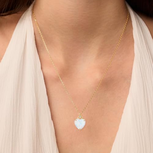 14K Yellow Gold Opal Pendant Necklace with Genuine Diamond Celtic Knot Necklace with 3 Carat Heart Shaped Opal Jewelry Gift for Her2